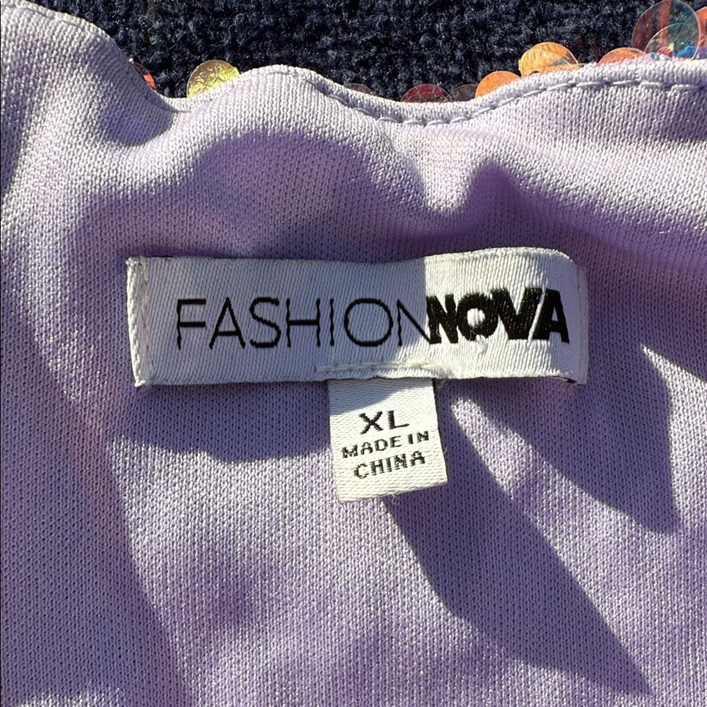 Fashion Nova purple Iridescent Sequin Bodysuit zips in back - Picture 2 of 3